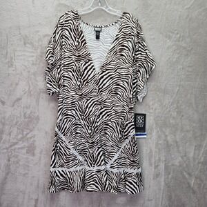 Coco Reef Cover Up Womens Size XL Brown Adorn Zebra Print V Neck White‎ Trim